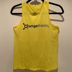 Yellow Orangetheory workout tank with back slit detail, size XS